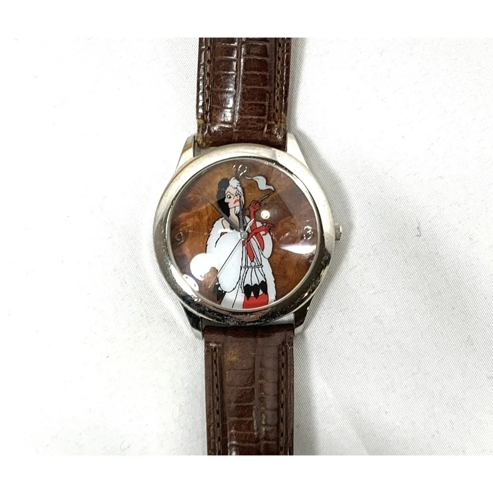Disney Cruella DeVil Watch Marc Davis Leather Band NEW BATTERY Running w/Box